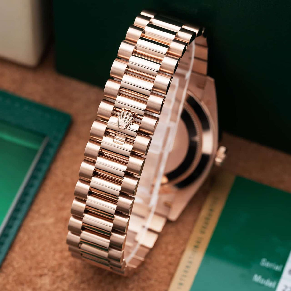 Rolex Day-Date 41 Fluted Bezel Rose Gold Green Dial Watch